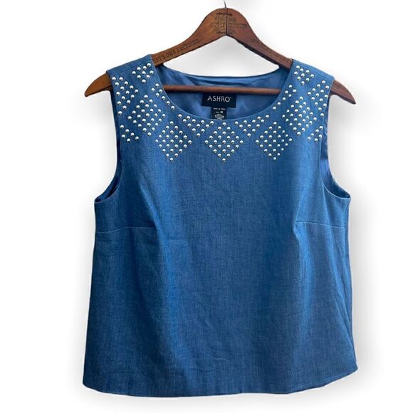 Ashro Cotton Blend Studded Cropped Top - Picture 1 of 5